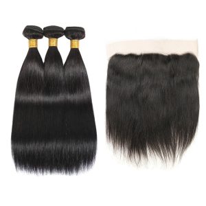 Brazilian Straight Hair 3 Bundles with Frontal 13x4